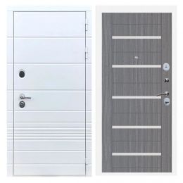 Дверь входная Great Doors X-TR Белый Софт Царга СБ-14 Лиственница Серая Белый Лакобель