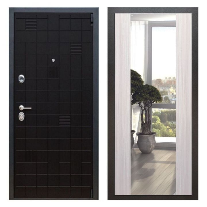 Дверь входная Great Doors Х12 Тетрис Ясень Черный Зеркало Макси Сандал Светлый