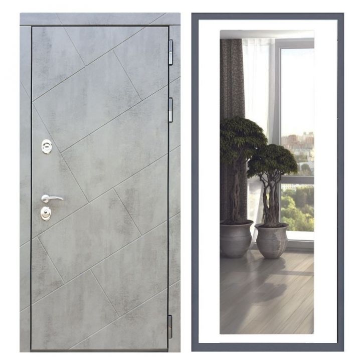 Дверь входная Great Doors Х22 Бетон Темный Зеркало XL Белый Софт