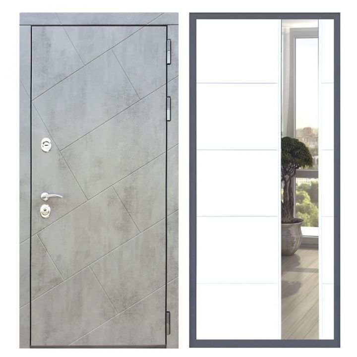 Дверь входная Great Doors Х22 Бетон Темный Зеркало ЛФЛС-19 Белый Софт