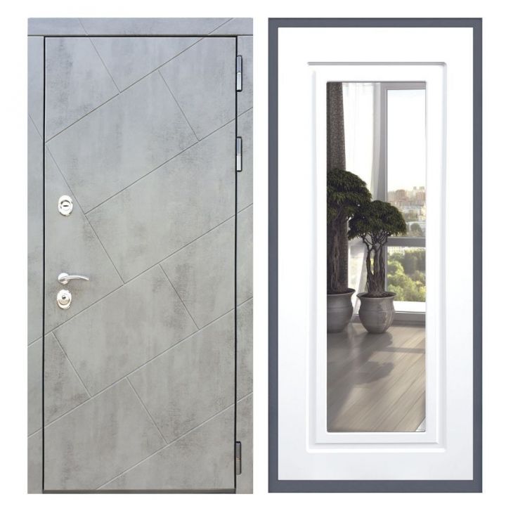 Дверь входная Great Doors Х22 Бетон Темный Зеркало Мини ФЛЗ-120 Белый Софт