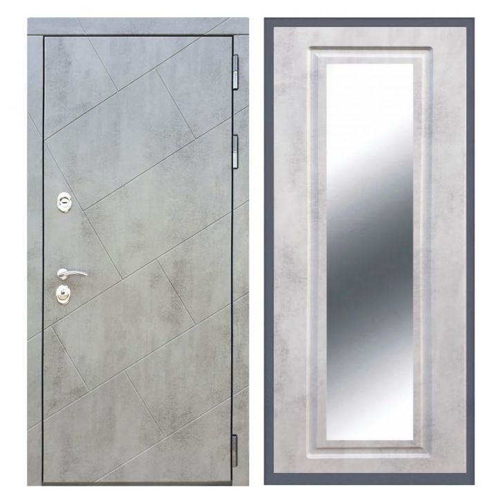 Дверь входная Great Doors Х22 Бетон Темный Зеркало Мини ФЛЗ-120 Бетон Светлый