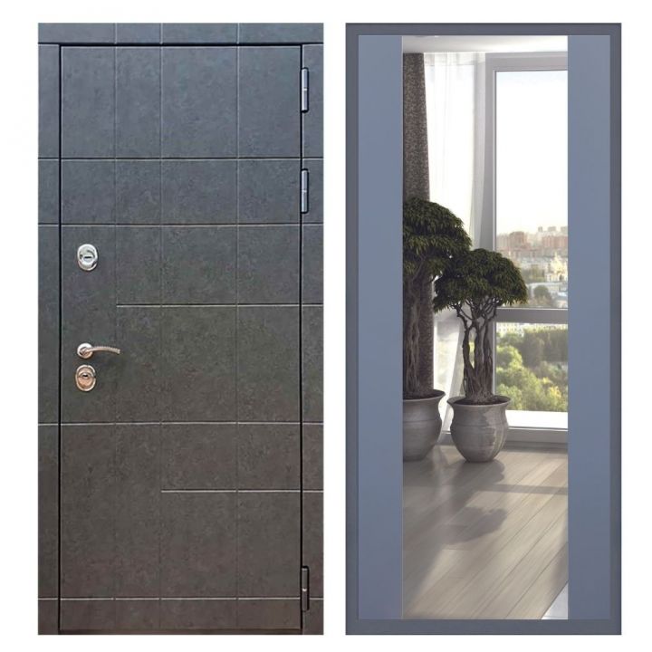Дверь входная Great Doors Х21 Штукатурка Графит Зеркало Макси Силк Титан