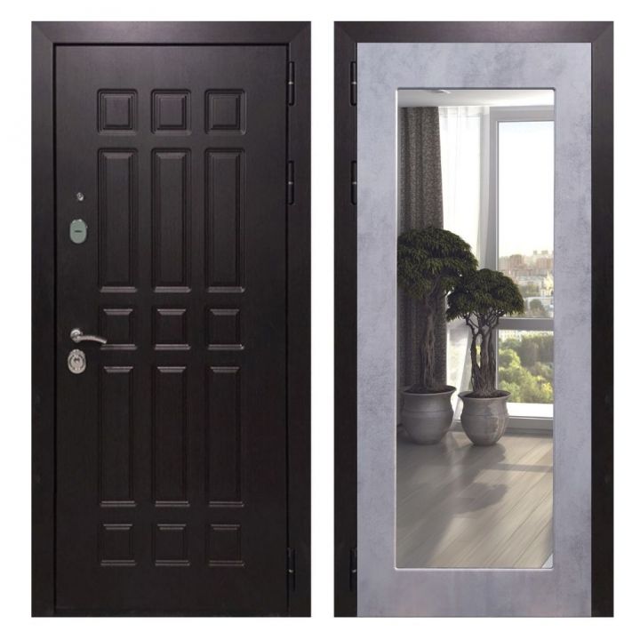 Дверь входная Great Doors Х8 Венге Зеркало 18 Бетон Светлый