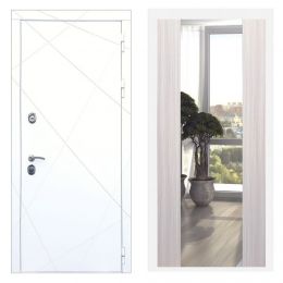 Дверь входная Great Doors Х13 Белая шагрень Зеркало Макси Сандал Светлый