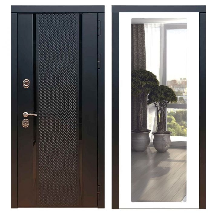 Дверь входная Great Doors Х25 Черный кварц Зеркало XL Белый Софт