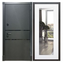 Дверь входная металлическая Great Doors Х15 Черный Кварц Зеркало 18 Белый Софт