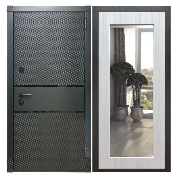 Дверь входная металлическая Great Doors Х15 Черный Кварц Зеркало 18 Сандал Светлый