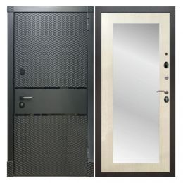 Дверь входная металлическая Great Doors Х15 Черный Кварц Зеркало 18 Лиственница беж
