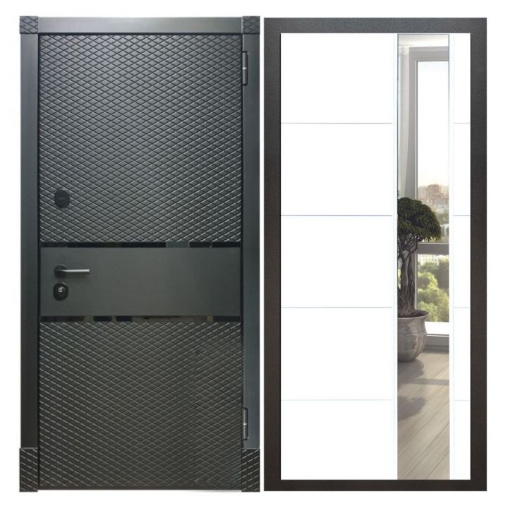 Дверь входная металлическая Great Doors Х15 Черный Кварц Зеркало ЛФЛС-19 Белый Софт