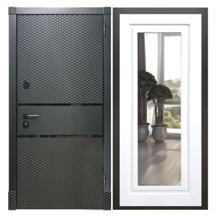 Дверь входная металлическая Great Doors Х15 Черный Кварц Зеркало Мини ФЛЗ-120 Белый Софт