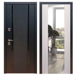 Дверь входная Great Doors Х25 Черный кварц Зеркало Макси Сандал Светлый