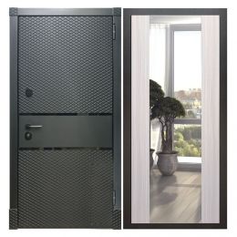 Дверь входная металлическая Great Doors Х15 Черный Кварц Зеркало Макси Сандал Светлый