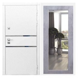 Дверь входная Great Doors Х15 Белый Софт Зеркало 18 Бетон Светлый