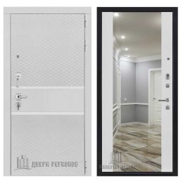 Дверь входная Двери Регионов Президент Тренд 2 Белый Матовый Белый Снег Софт Зеркало Инфинити