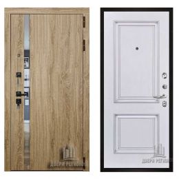 Дверь входная Двери Регионов TESLA Дуб мелфорд софт LW Багет 32 Эмаль Белая металлическая