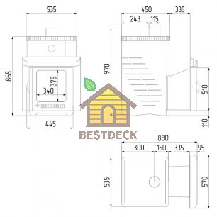 Дровяная печь Ферингер Квадра ПФ в кожухе Стандарт, до 25 м3