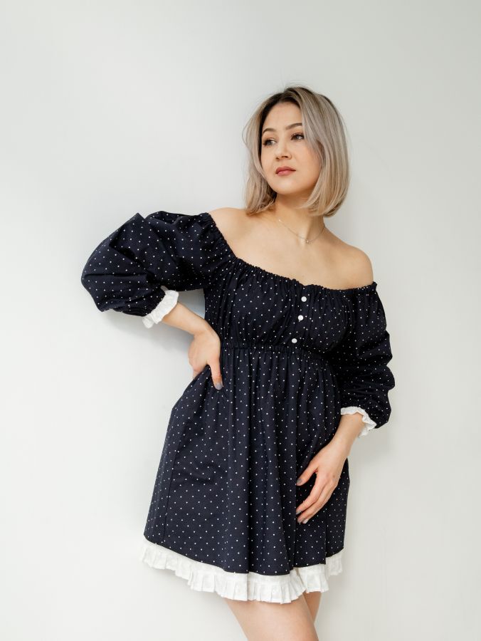 Платье Babydoll в горошек с кружевом