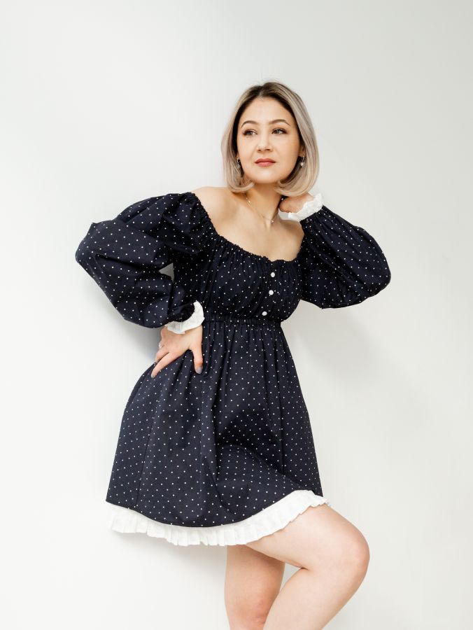 Платье Babydoll в горошек с кружевом