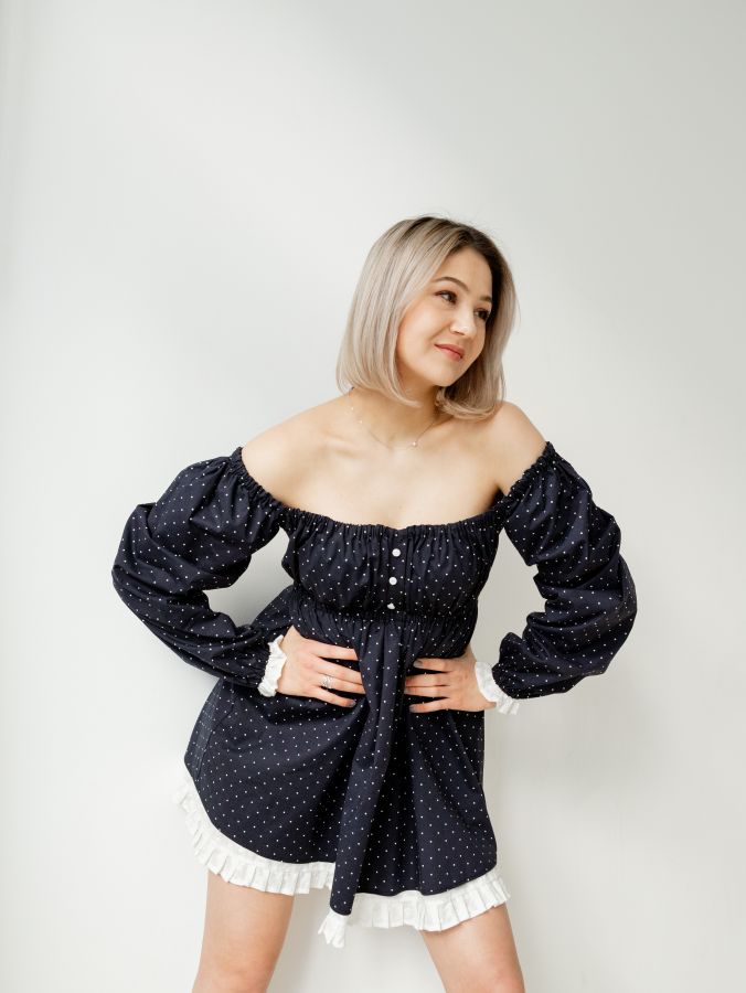 Платье Babydoll в горошек с кружевом