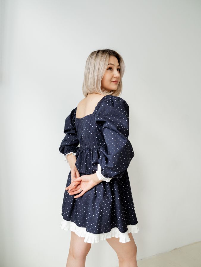 Платье Babydoll в горошек с кружевом