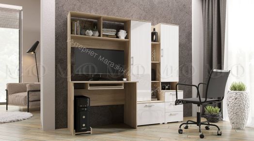 Стол компьютерный №6 Белый глянец, Дуб Сонома