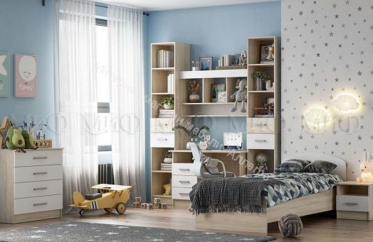 Стол письменный Мартина ЛДСП с надстройкой Белый глянец, Дуб Сонома