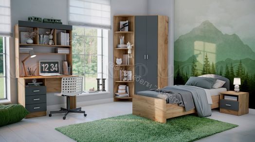 Тумба прикроватная Мартина ЛДСП Графит, Дуб Крафт