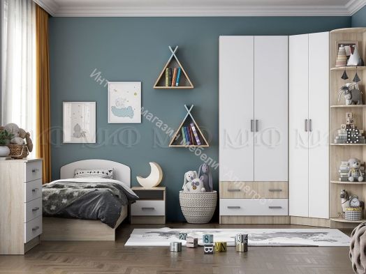 Шкаф угловой Мартина  ЛДСП Белый глянец, Дуб Сонома