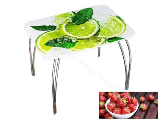 Стол обеденный прямоугольный 1000*670 фотопечать Клубника-2