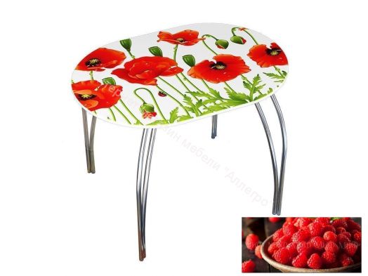 Стол обеденный овальный 1000*670 фотопечать Малина-2