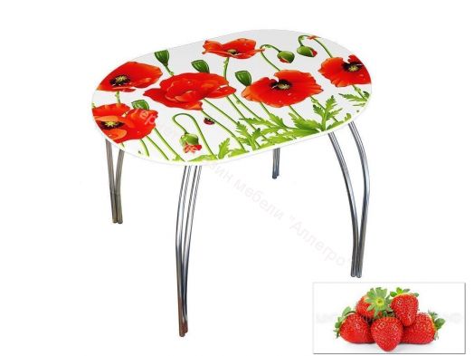 Стол обеденный овальный 1000*670 фотопечать Клубника