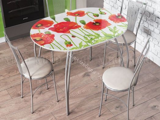 Стол обеденный овальный 1000*670 фотопечать Черешня