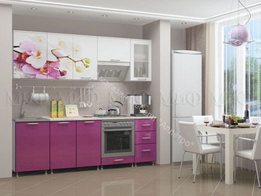 Кухня "Орхидея Сиреневая" 2000 мм (Фотопечать)