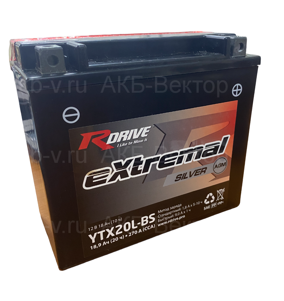 АКБ Rdrive eXtremal Silver AGM YTX20L 18Ач Не активирован