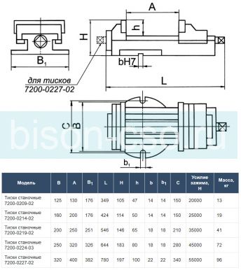Тиски станочные неповоротные с ручным приводом 7200-0227-02 320мм