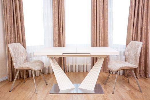 Стол раздвижной ASTRA 140-190x80х80см, керамогранит, 
сталь, айвори