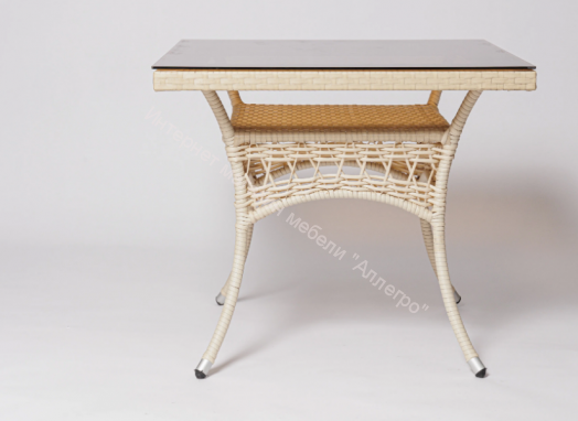 Стол FM-2001 85х85 белый искусственный ротанг/стекло