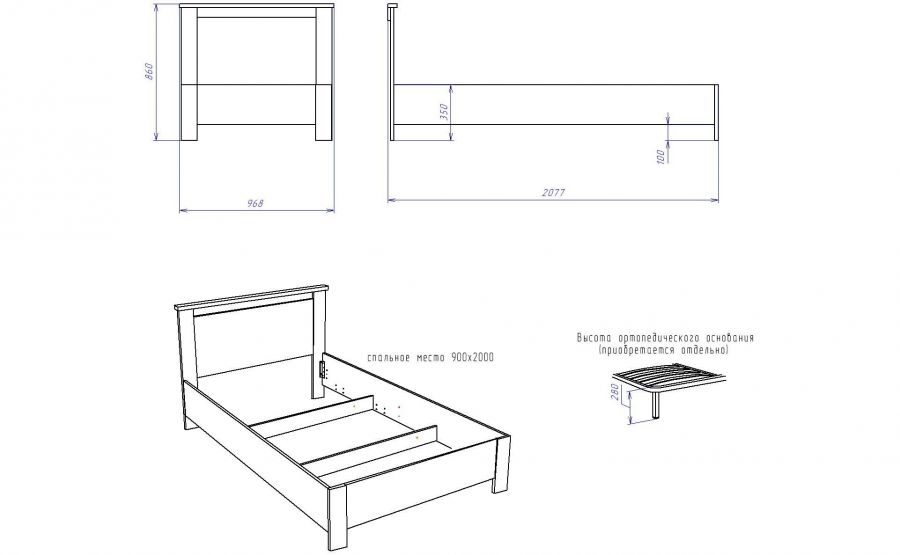 Кровать "Денвер" х900