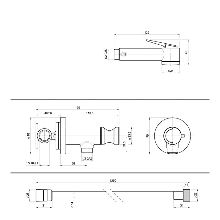 Прогрессивный смеситель с гигиеническим душем Bossini Paloma Flat ABS E37015 ФОТО