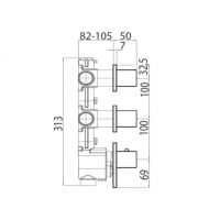 Встраиваемая часть термостатического смесителя Bossini APICE высокой пропускной способности на 3 выхода, с вентилем и переключателем Z030203000 (для Z035203 и Z035204) схема 2