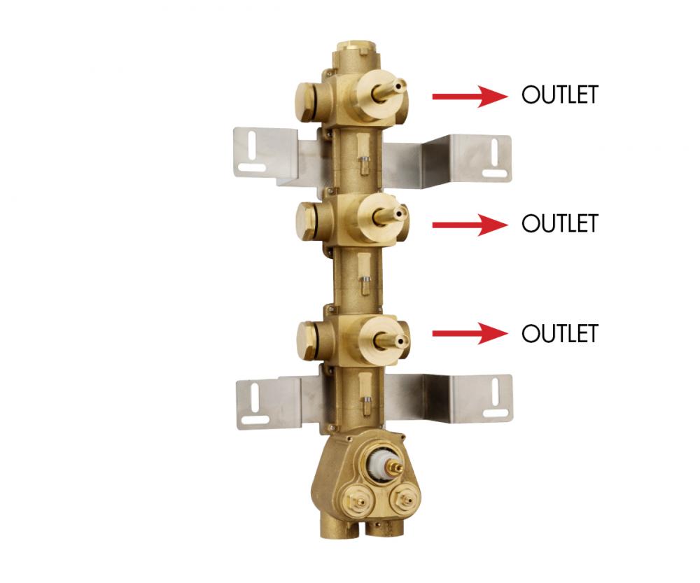Встраиваемая часть термостатического смесителя Bossini APICE высокой пропускной способности на 3 выхода, с вентилями Z030202000 (для Z035205) схема 1