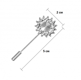 Брошь Булавка (игла) для кардигана/ шляпная с большим кристаллом 50 мм  Серебро (FSGZ-52)