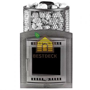 Печь банная Атмосфера L+ сетка из нержавеющей стали, усиленная каменка