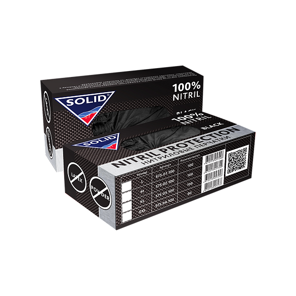 Solid NITRIL PROTECTION Нитриловые перчатки, черные, размер XL, упаковка 100шт.