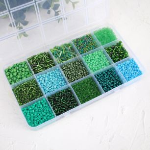 Набор бисера, стекляруса в контейнере, ц. мятно-зеленый