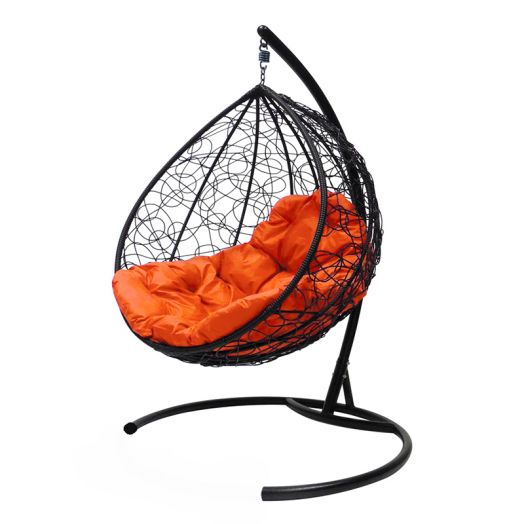 МГККР-14-07 Подвесное кресло КАПЛЯ с ротангом чёрное, оранжевая подушка