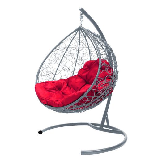 МГККР-13-06 Подвесное кресло КАПЛЯ с ротангом серое, красная подушка