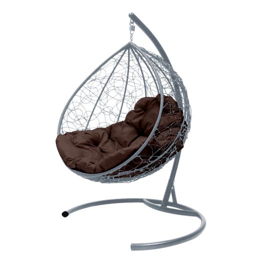 МГККР-13-05 Подвесное кресло КАПЛЯ с ротангом серое, коричневая подушка