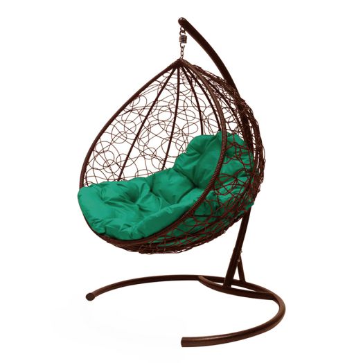 МГККР-12-04 Подвесное кресло КАПЛЯ с ротангом коричневое, зелёная подушка